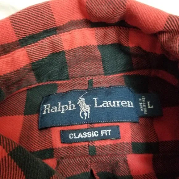 Vintage Polo Ralph Lauren Buffalo Plaid Flannel Button Up Shirt Pony Logo Large